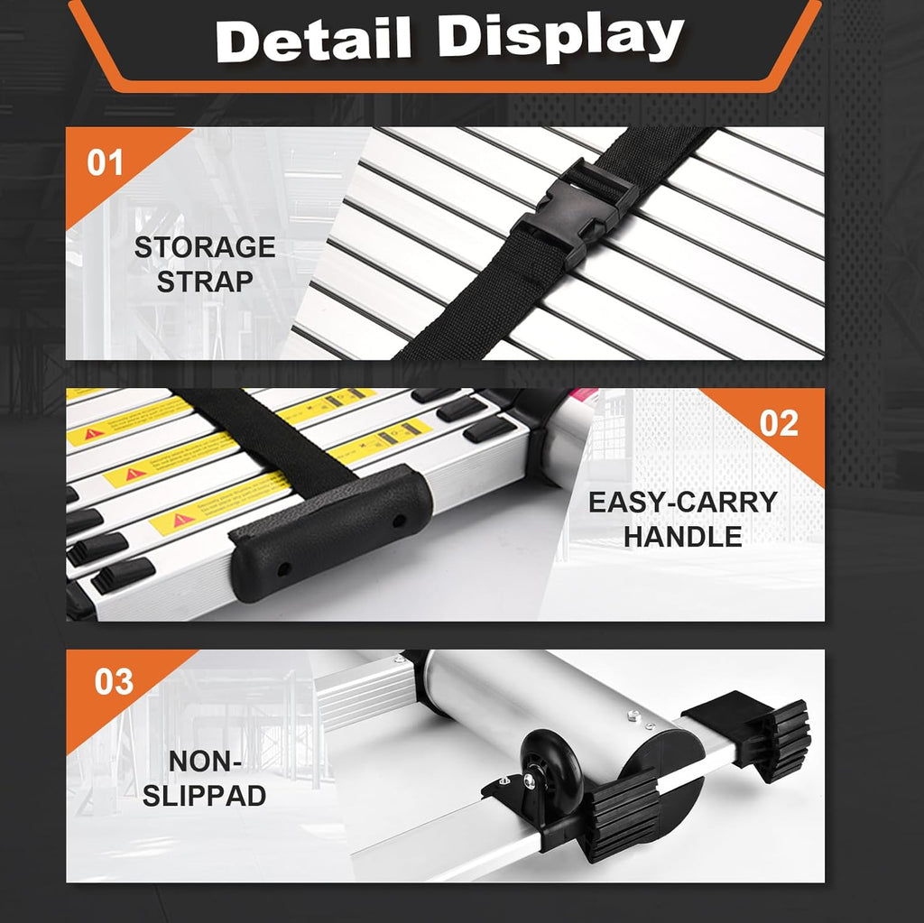 12.5 FT Aluminum Telescoping Extension Ladder with 2 Triangle Stabilizers I951630