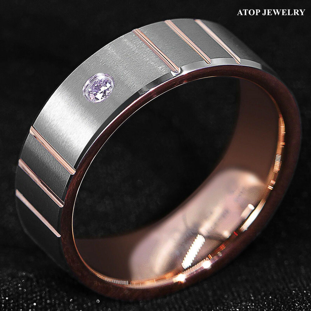 6mm Brushed Silver Rose Gold Tungsten Rings K524