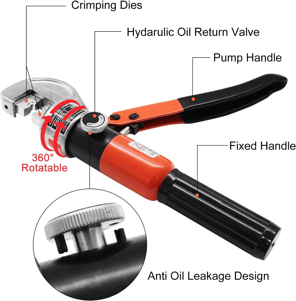 10 Ton Hydraulic Cable Crimper Hand Tool with 9 Dies and Cable Cutter N921016