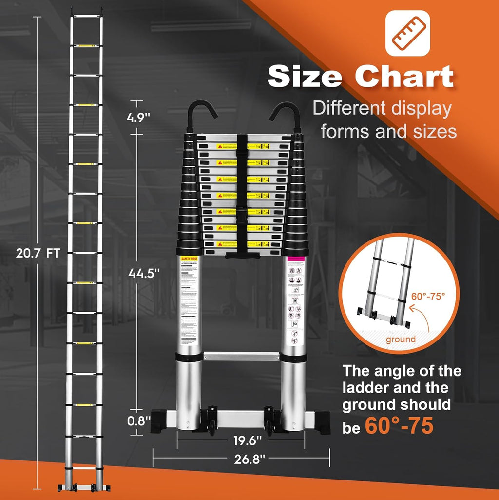 12.5 FT Aluminum Telescoping Extension Ladder with 2 Triangle Stabilizers I951630