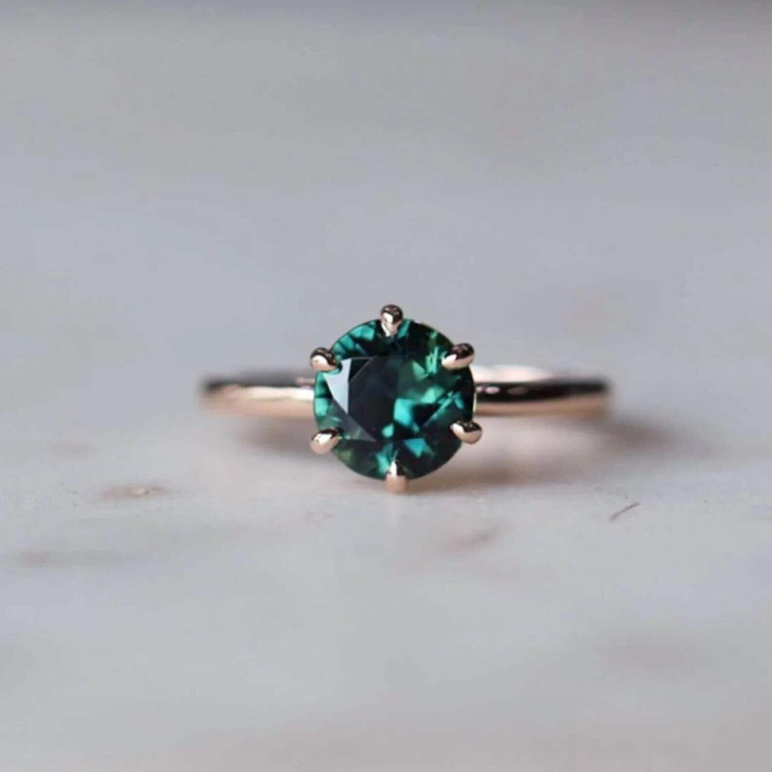 14k Rose Gold Teal Sapphire Ring F27211