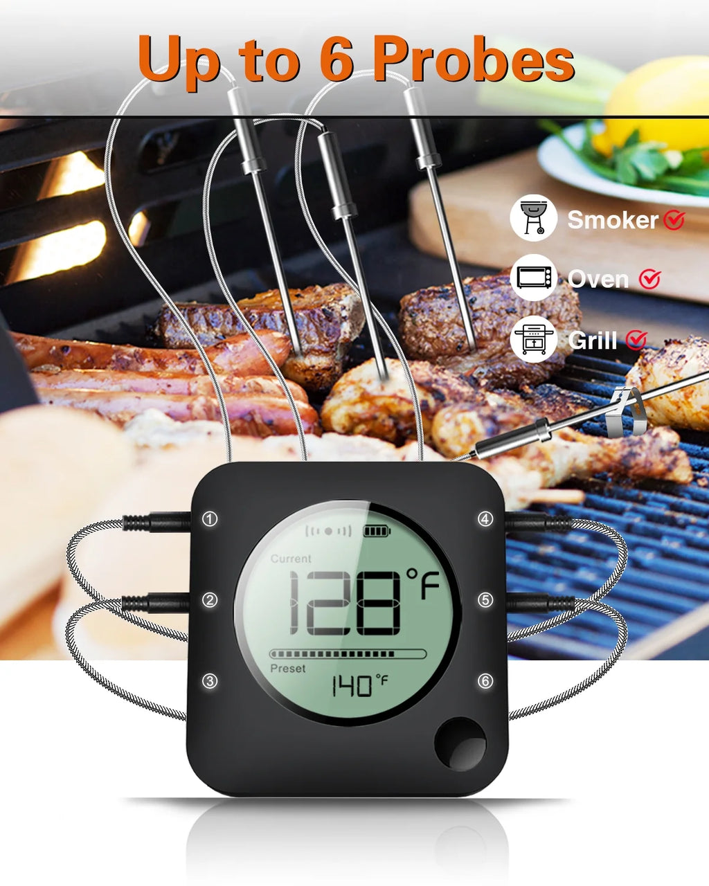 Grill Thermometer Bluetooth Meat Thermometer for Smoker Oven Kitchen N44028