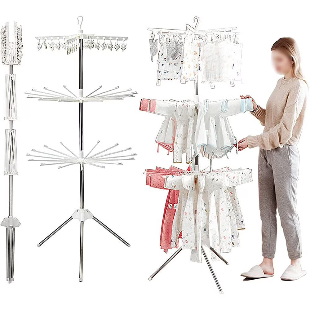 White Stainless Steel 3-Tier Foldable Clothes Drying Rack V917