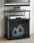 White TV Stand with Black Glass Cabinet L316