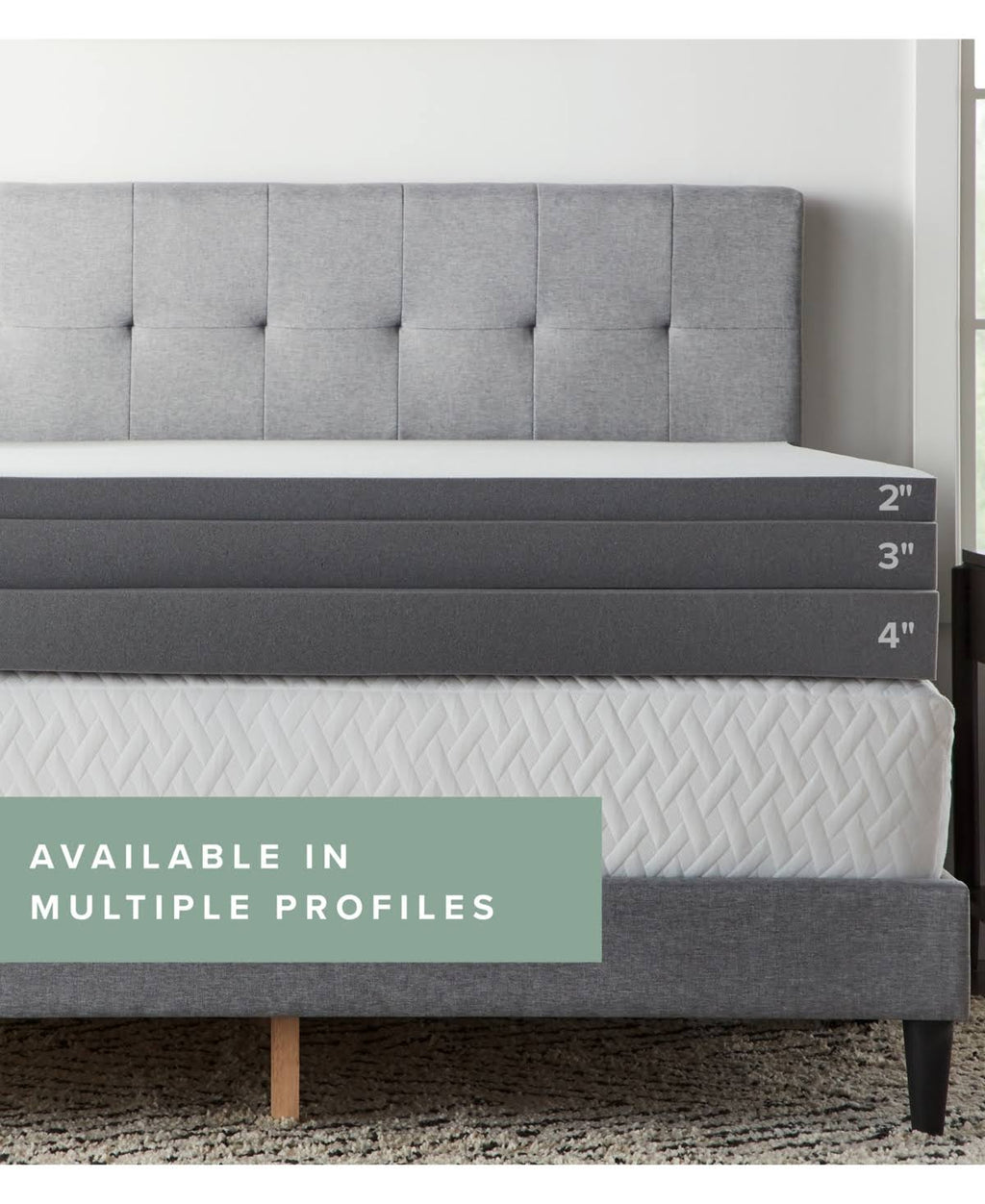 Grey Bamboo Charcoal Memory Foam Topper, California King Y516472
