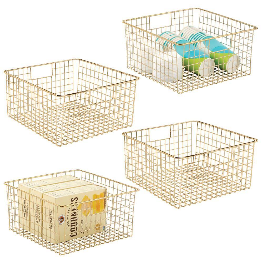 4 Pack Metal Wire Food Storage Organizer Bin, Soft Brass A93639