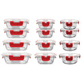 24-Piece Glass Food Storage Set with Locking Hinge Red Lids N3999