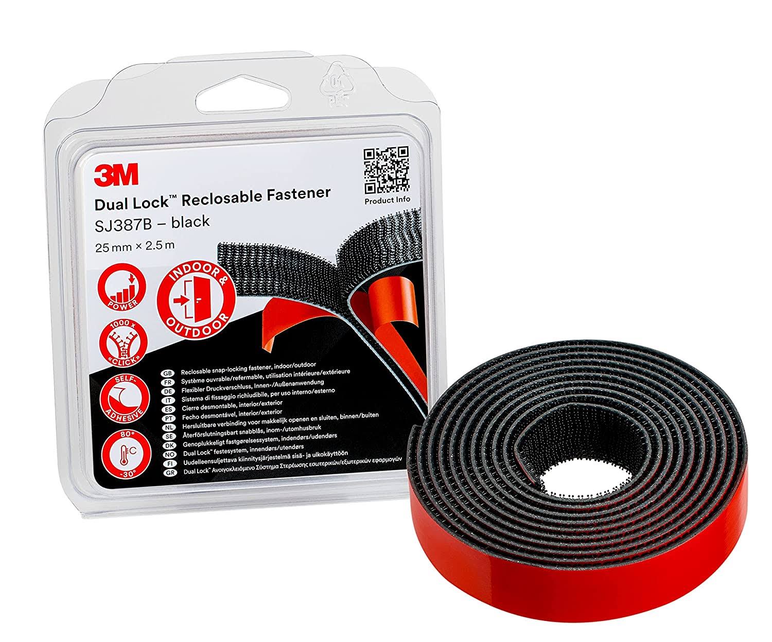 Black Dual Lock Reclosable Fastener, 25 mm x 2.5 M S267