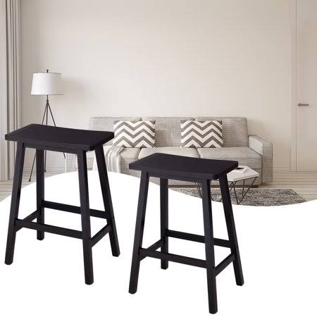 Pine Wood Saddle Seat Bar Counter Stools 29 inch 24 inch Black O729885