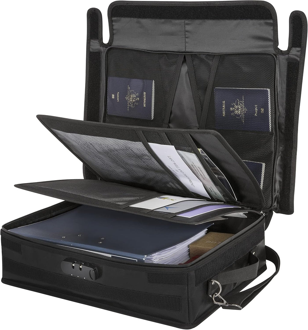 Fireproof Document Organizer Bag with Lock, 3-Layer File Storage Box, Waterproof File Holder, 17.5 x 13 x 5” K560