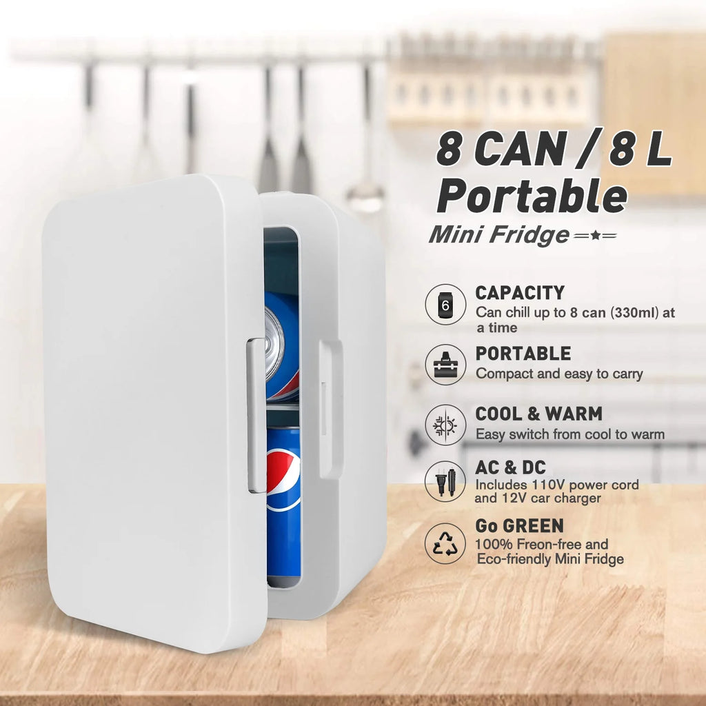 White 8 Liter Portable Cooler and Warmer Mini Refrigerator U3575