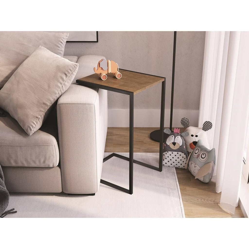 Walnut Melamine End Table with Black Painted Metal Frame A4431