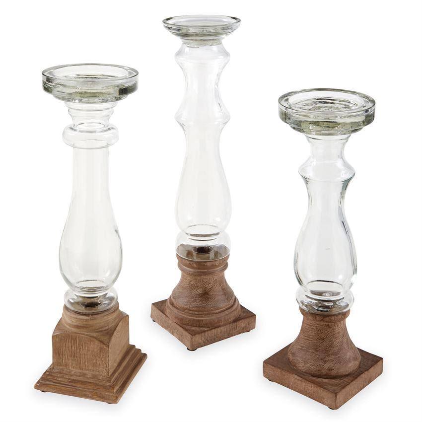Glass & Wood Candlesticks O18544