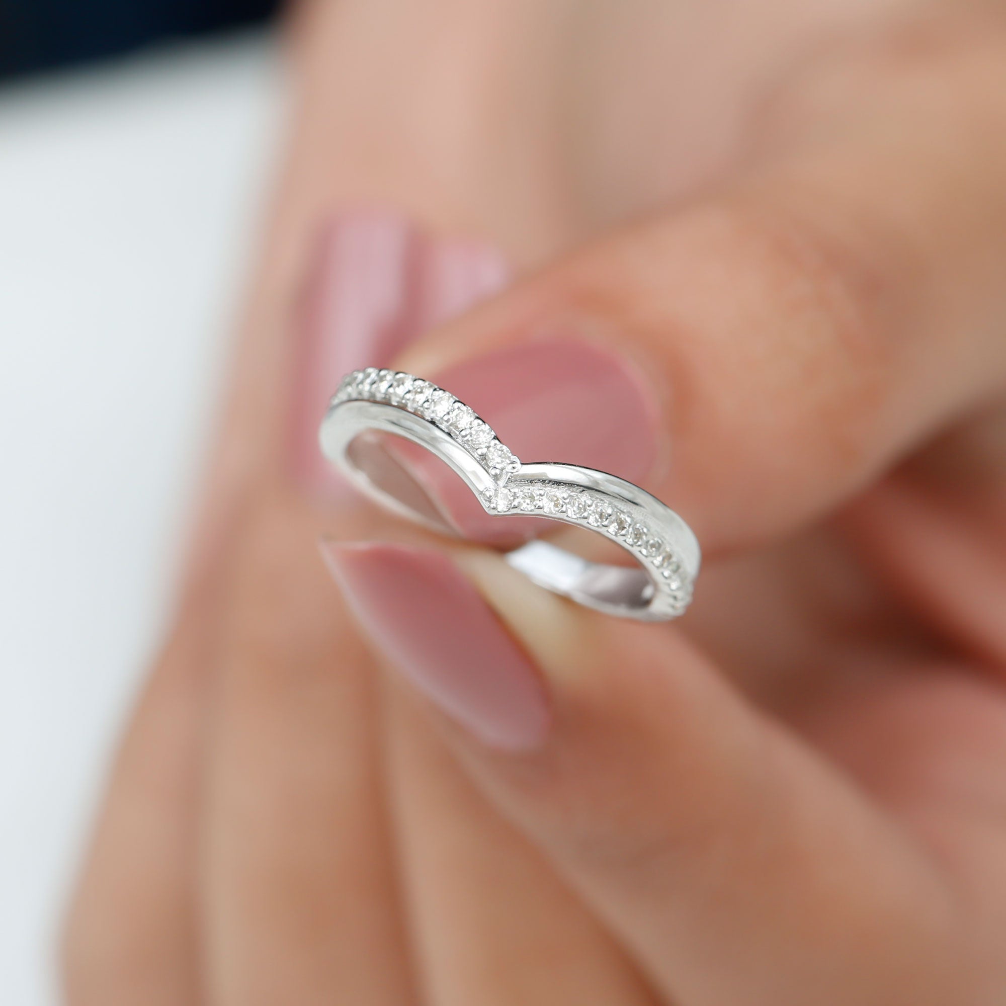 1/4 CT Diamond Chevron Ring in Pave Setting, 925 Sterling Silver G3128
