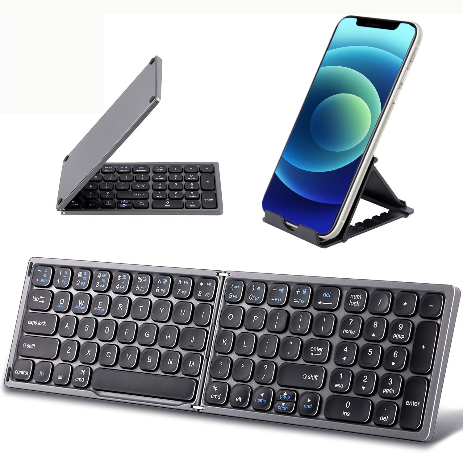 Foldable Bluetooth Keyboard with Numeric Keypad, Dark Grey Pack of 2 V35254