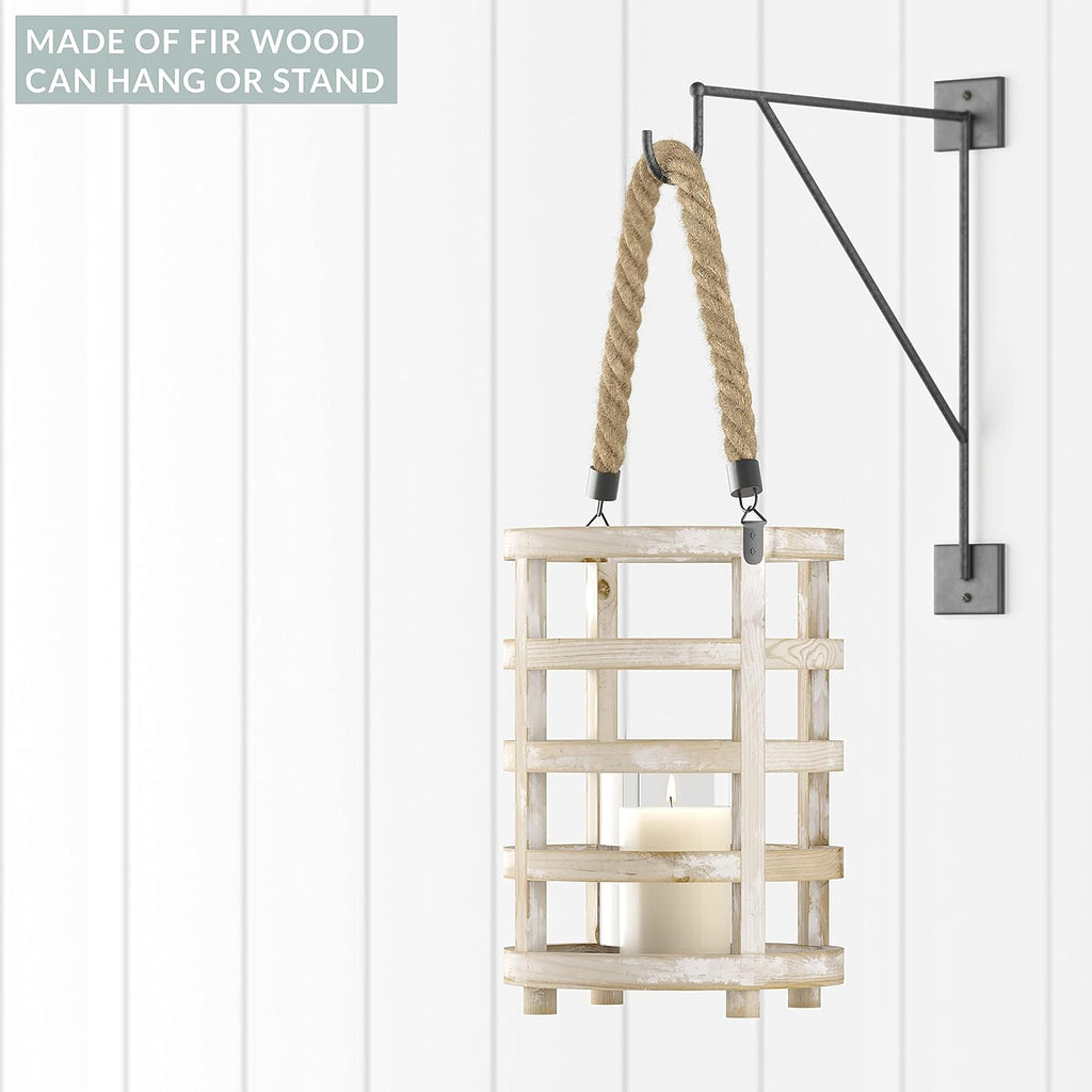 Whitewash Wooden Lantern Candle Holders, Set of 2 V31115