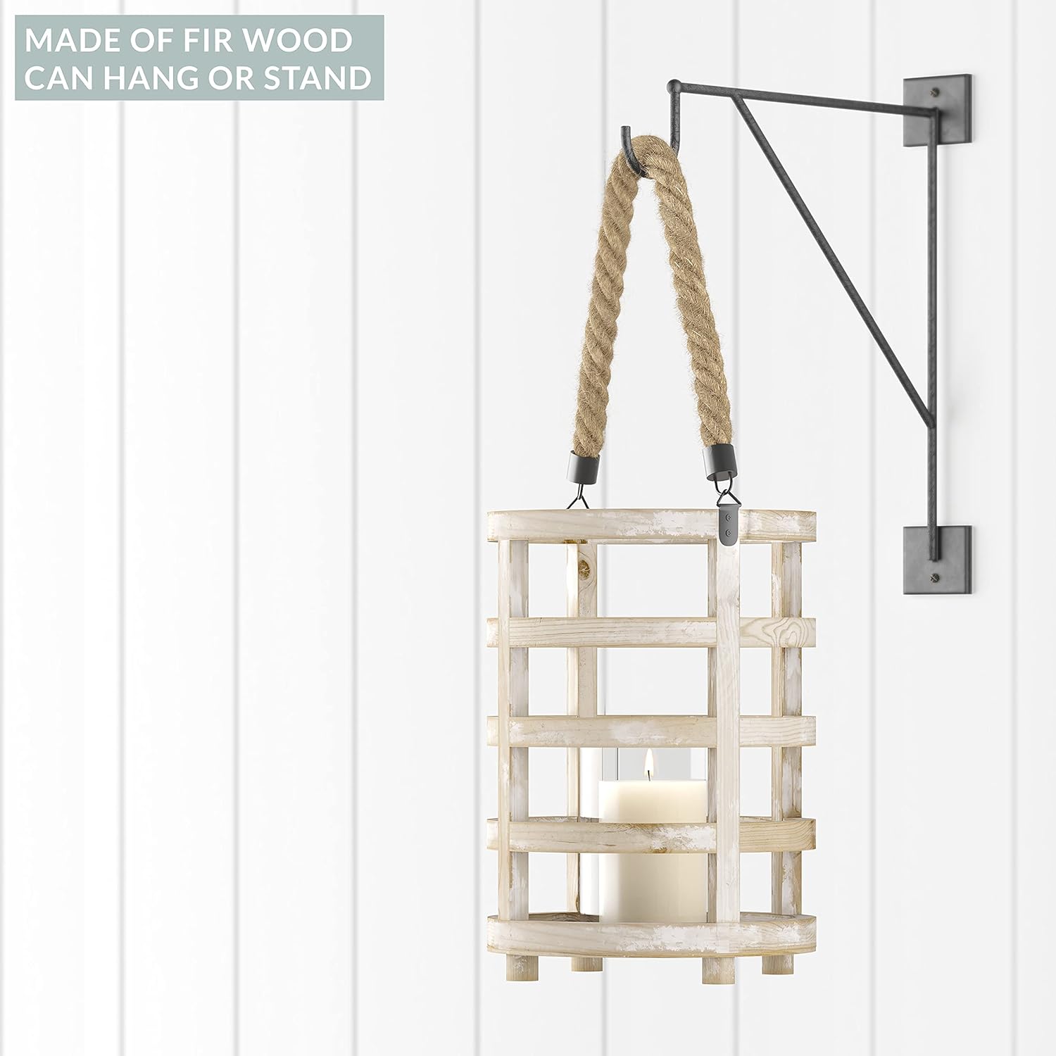 Whitewash Wooden Lantern Candle Holders, Set of 2 V31115