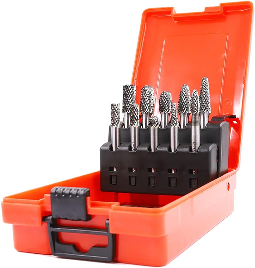 10PCS Double Cut Tungsten Carbide Rotary Burr Set with 1/4 Shank E861