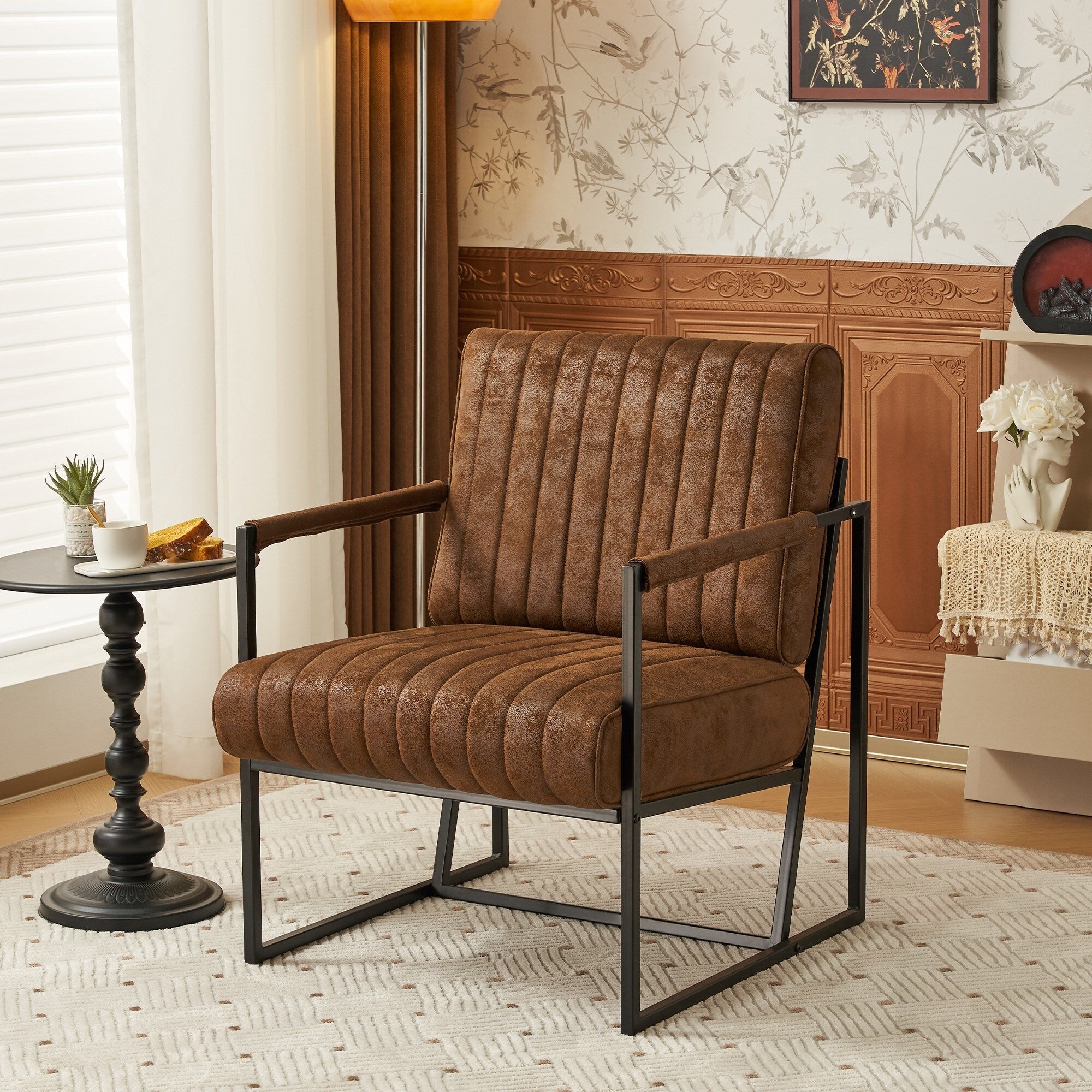 Brown Faux Leather Accent Chair with Metal Frame M268960