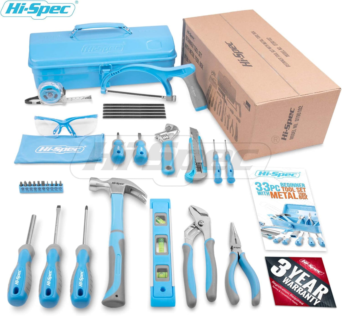 33 Piece Blue Tool Kit Set with Metal Box D602932