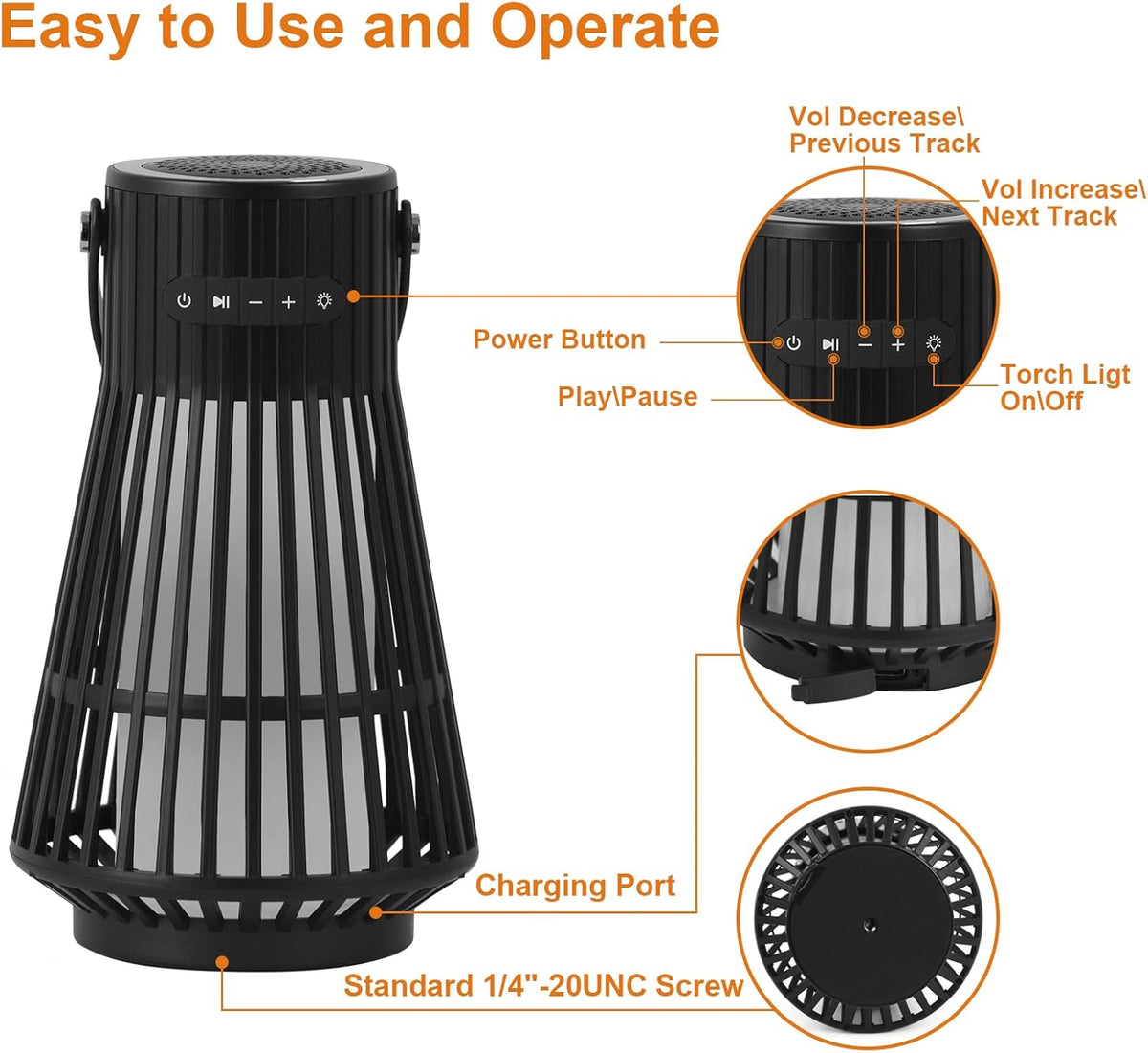 Outdoor Bluetooth Speaker with LED Flickering Flame Effect, Portable Waterproof Wireless Speaker with Wall Mounted Hook L503219