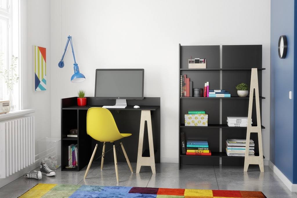 2 Piece Home Office Set in Black and Russian Plywood T528655