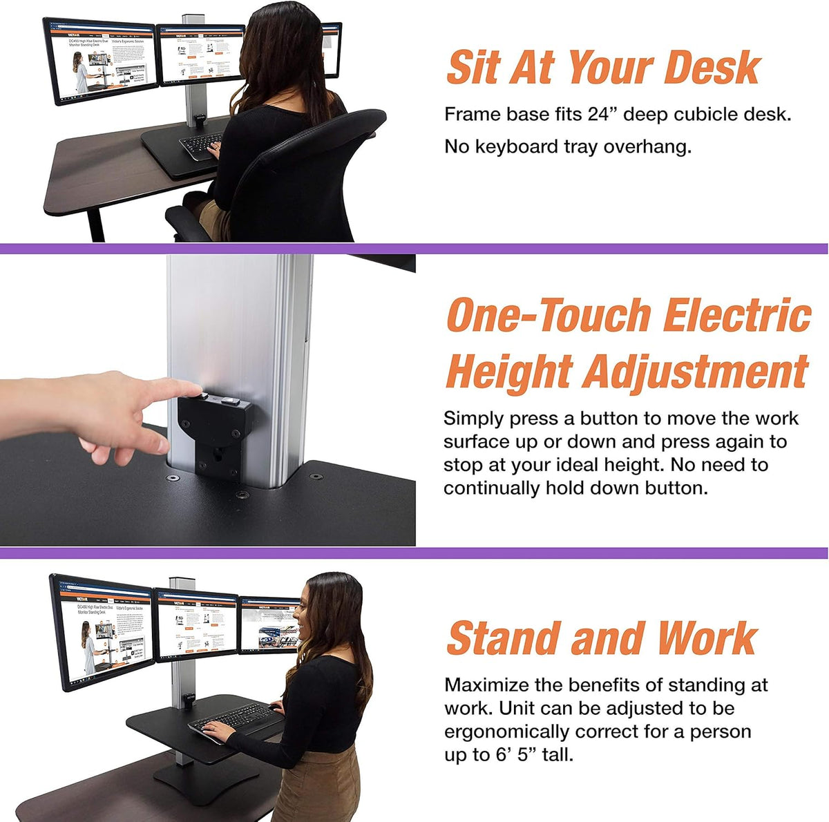 Electric Triple Monitor Standing Desk Converter O4015