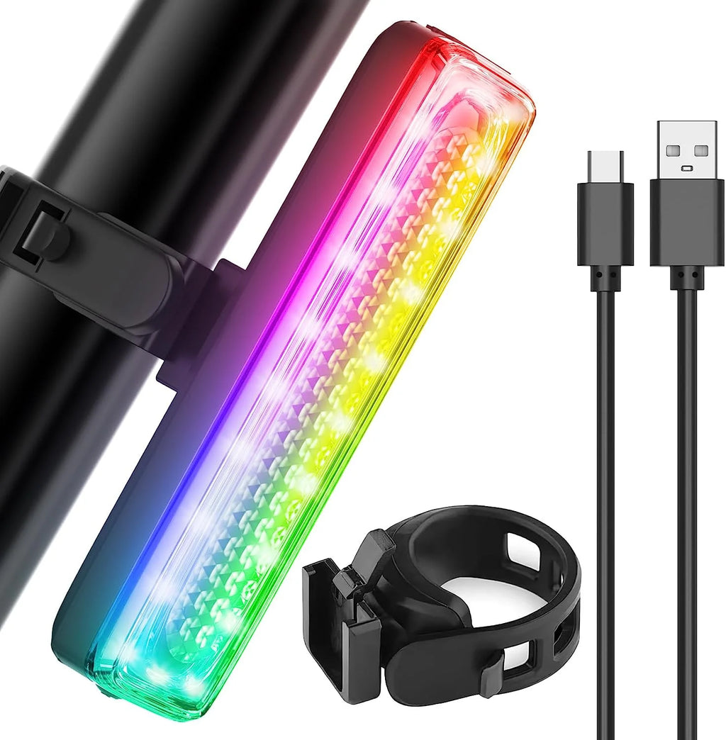 USB-C Rechargeable LED Bicycle Rear Light, Waterproof, 7 Colors 14 Modes E1310