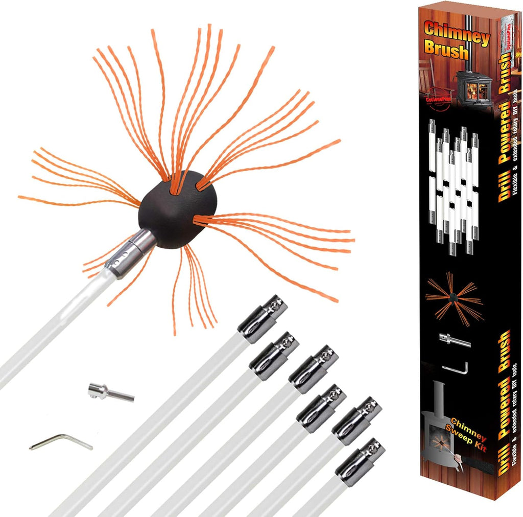 Chimney Brush 33ft Nylon Flexible Rods Cleaning Tool Kit 10 Rods Extra Head X980