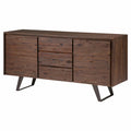 Distressed Charcoal Brown Solid Acacia Wood and Metal Sideboard Buffet M375