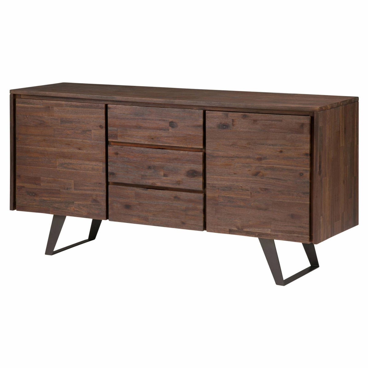 Distressed Charcoal Brown Solid Acacia Wood and Metal Sideboard Buffet M375
