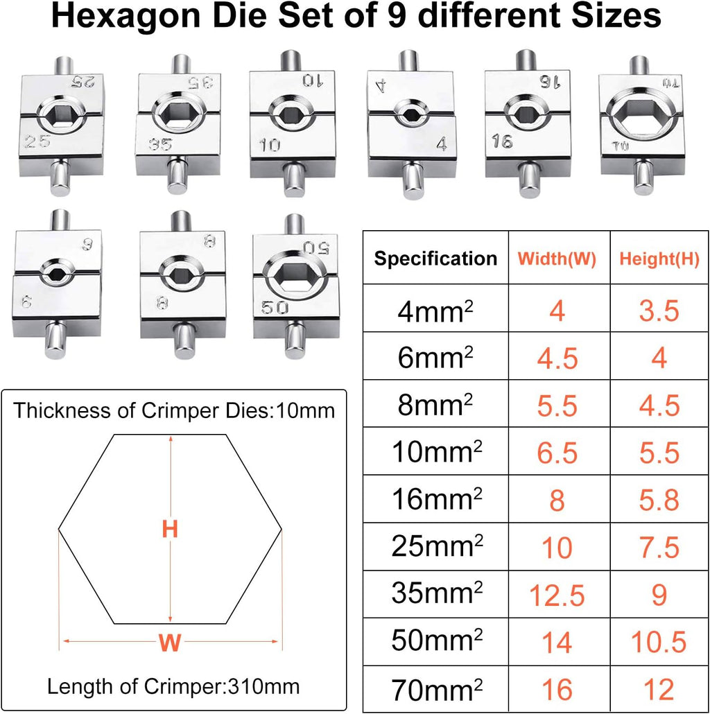 10 Ton Hydraulic Cable Crimper Hand Tool with 9 Dies and Cable Cutter N921016