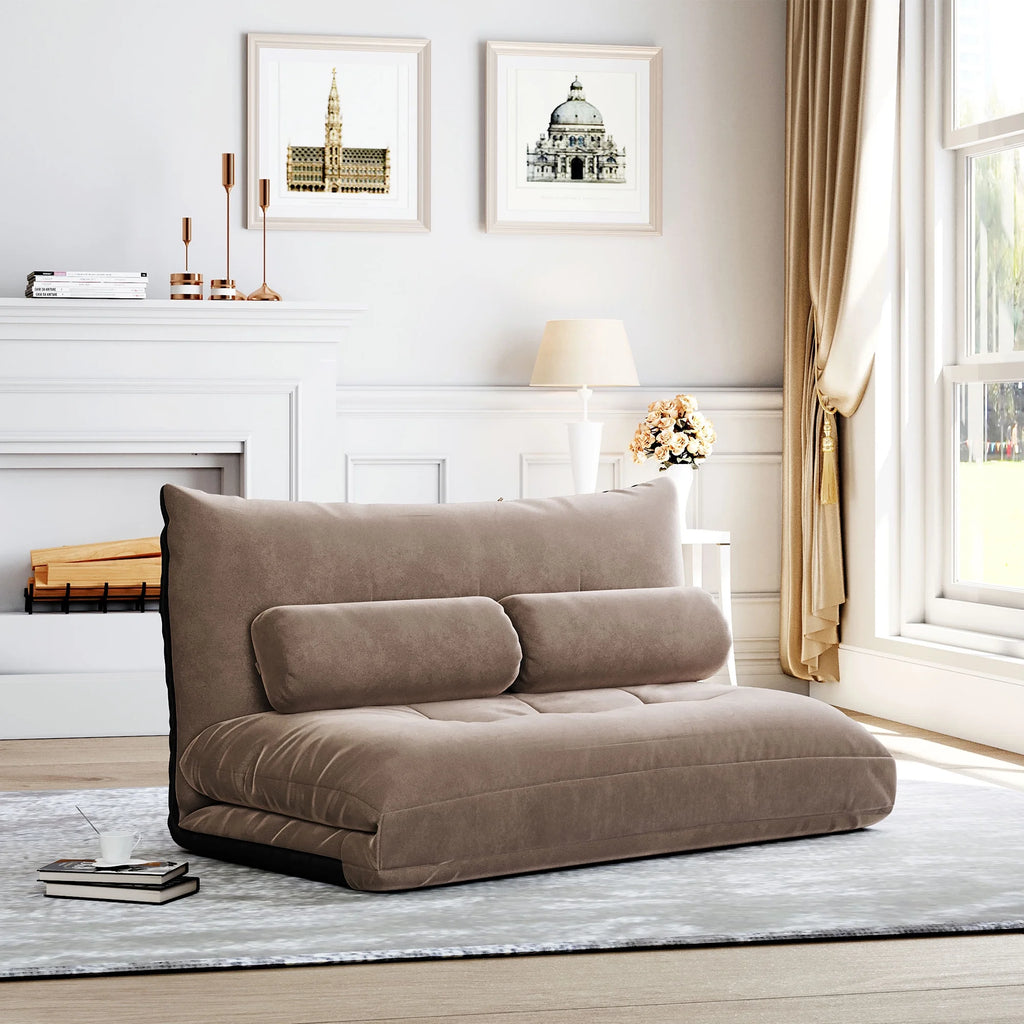 Light Brown Sofa Bed Folding Futon with Two Pillows K655