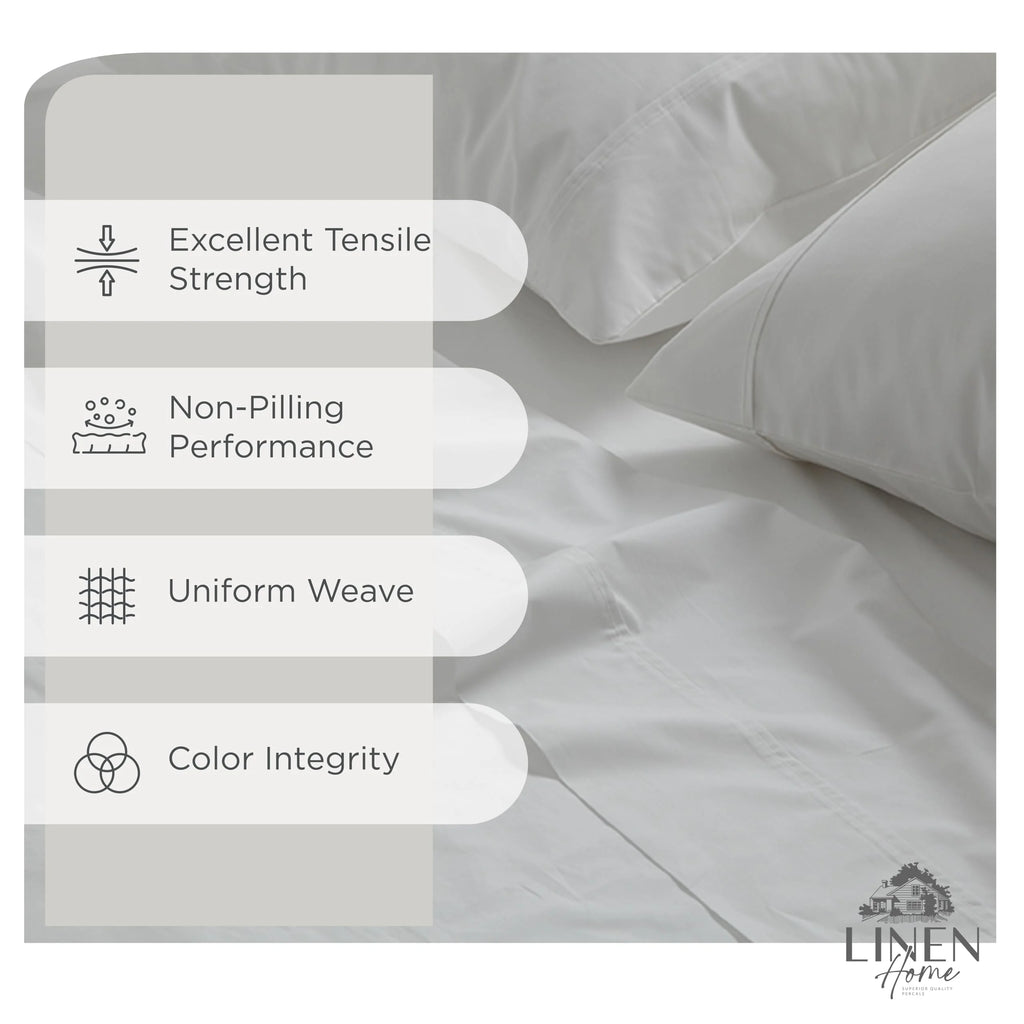 Queen Size 100% Cotton Percale Sheets, 4 Piece Set, White N266
