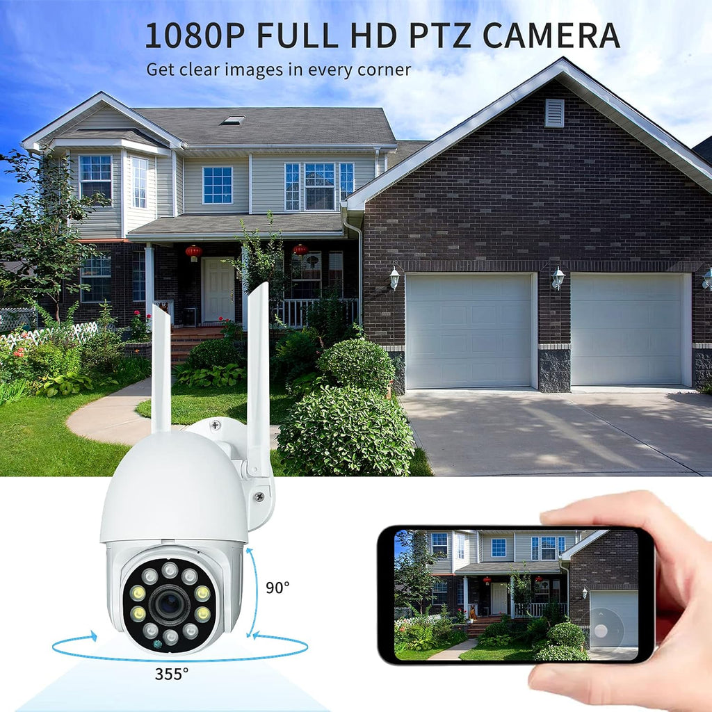 Security Outdoor Camera with WiFi, 2-Way Audio, 360° View, 1080P, PTZ, IP66 H908