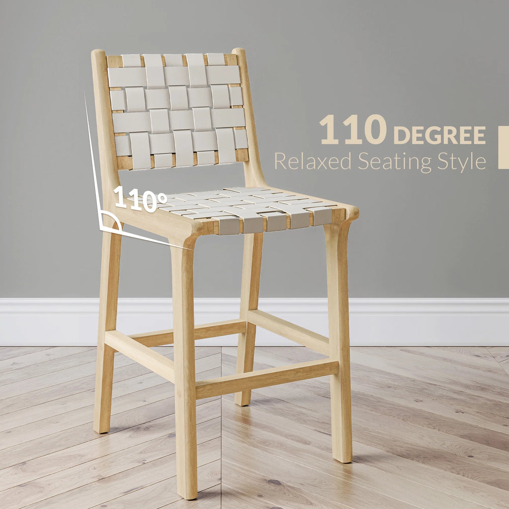 Woven Counter Stools 24 inch Set of 2, Faux Leather Bar Stools with Back Solid Wood Frame G1814