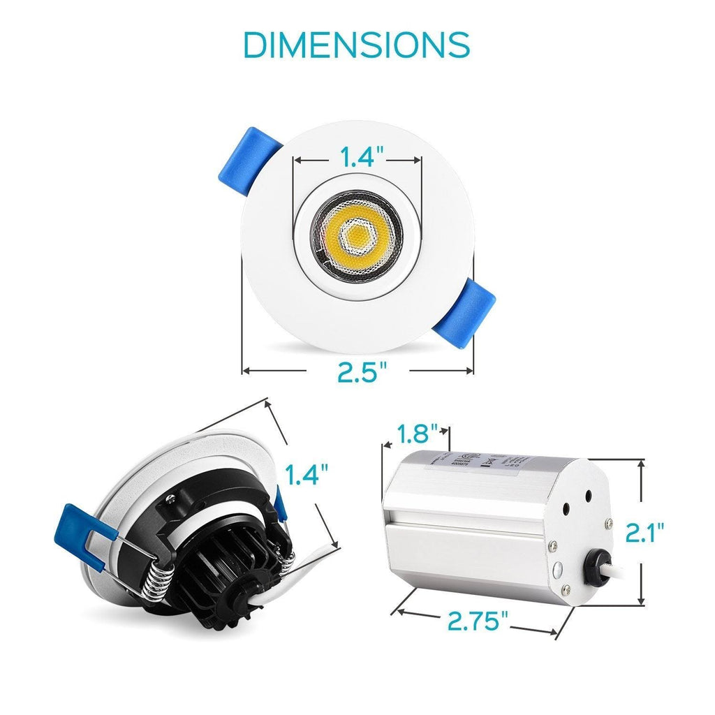 2 inch Gimbal LED Recessed Light with Junction Box, 5W, 400 Lumens, Dimmable Downlight, Damp & IC Rated (6 Pack) Q96890