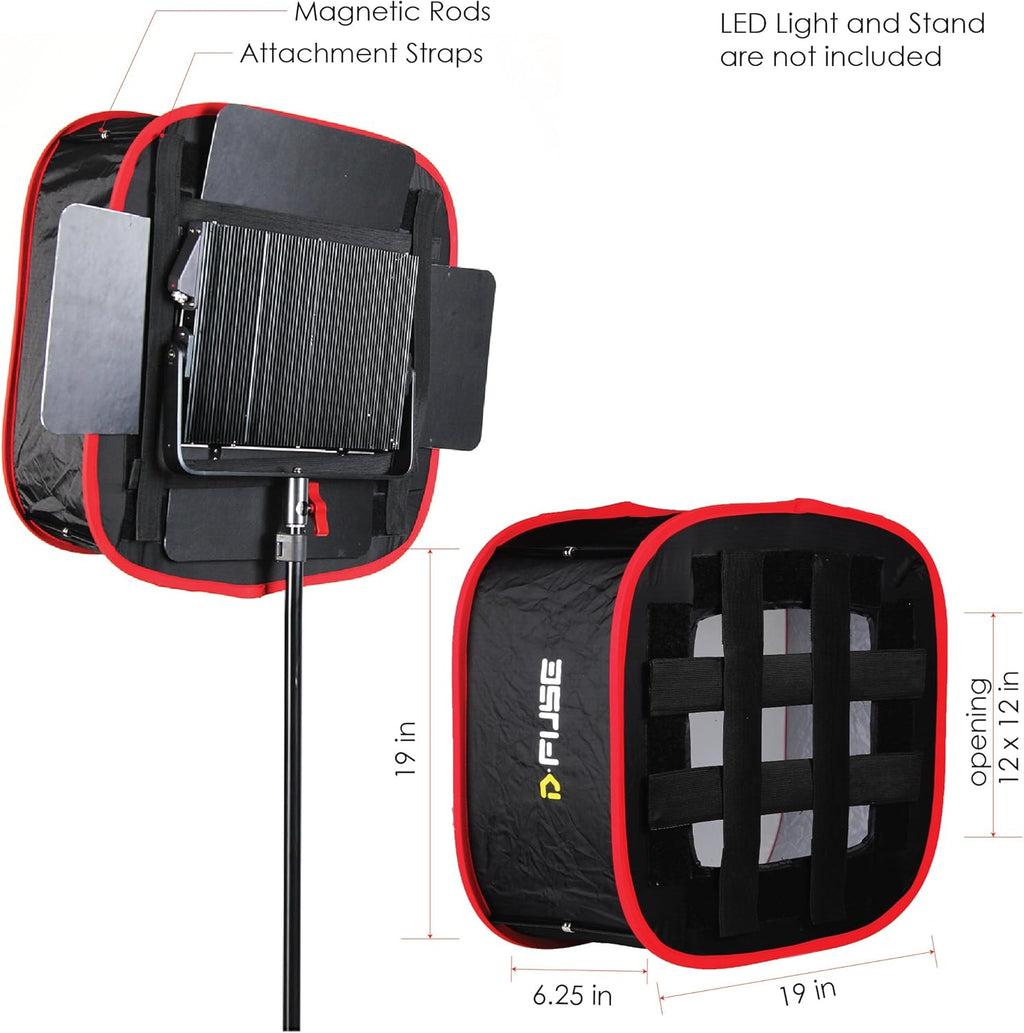 Large LED Light Panel Softbox & Softbox Grid, 12"x12" Pack of 2 K934