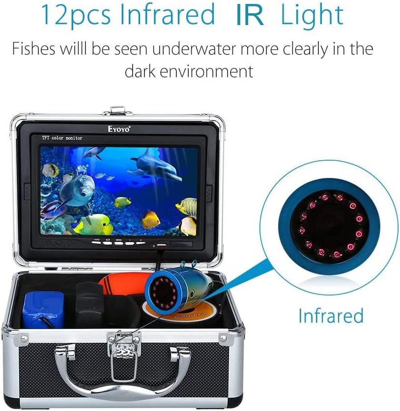 Portable Underwater Fishing Camera 7 inch LCD Monitor 1000TVL 12pcs IR Infrared Lights 50m Cable Y44234