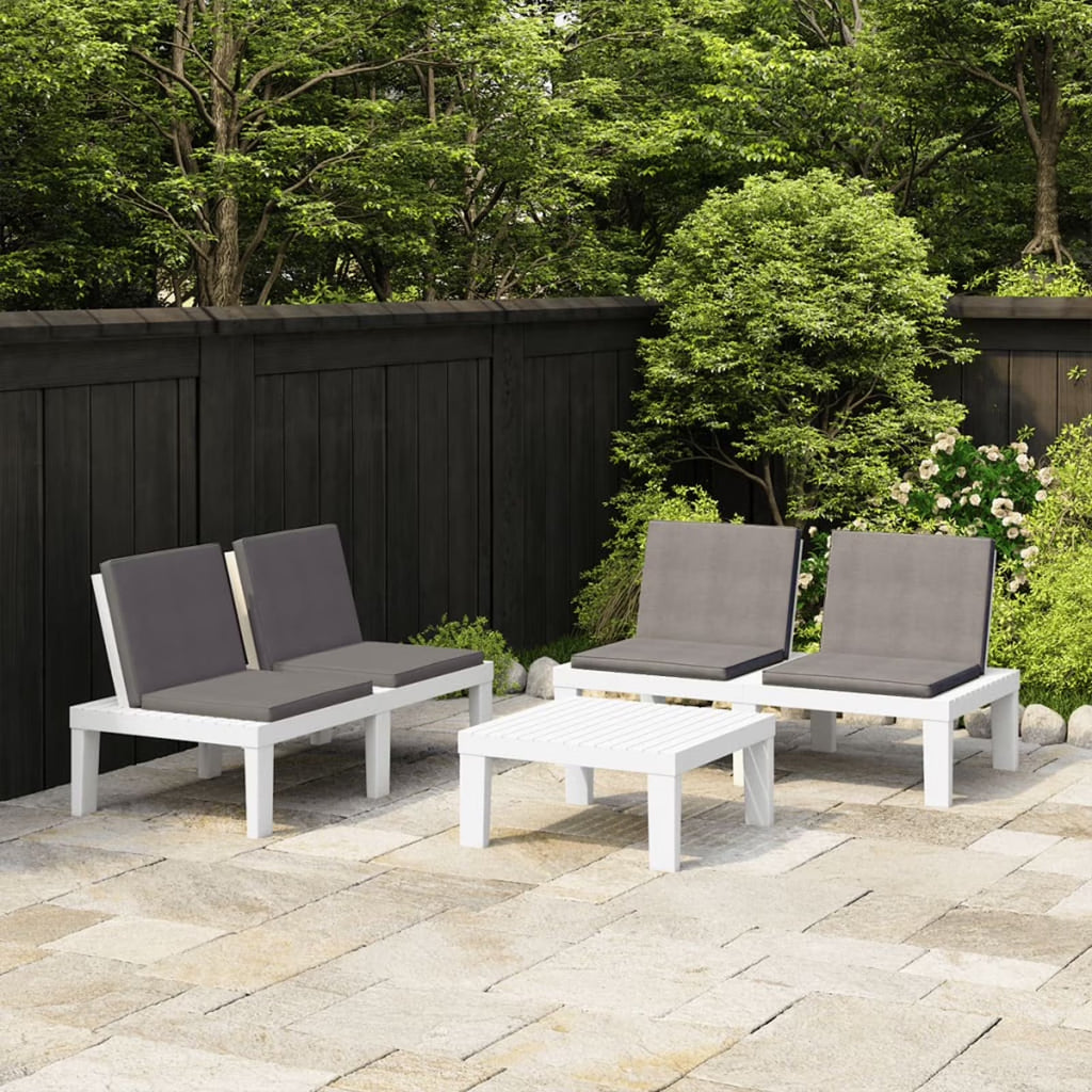 3 Piece Outdoor Patio Lounge Set with Anthracite Cushions, 2 Benches and Table G631