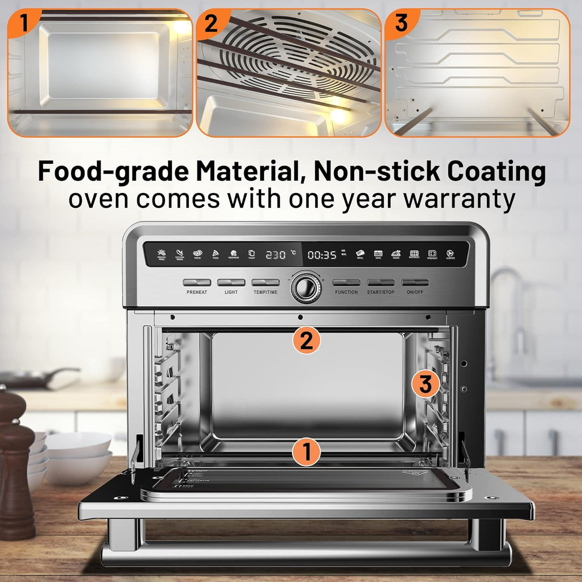 26.5qt Stainless Steel Air Fryer Oven with Dehydrator O166