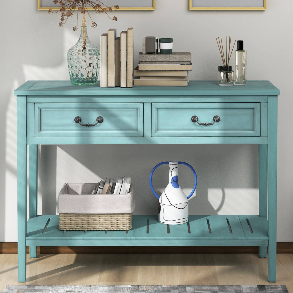 Green Console Table with 2 Drawers and 1 Shelf P459001