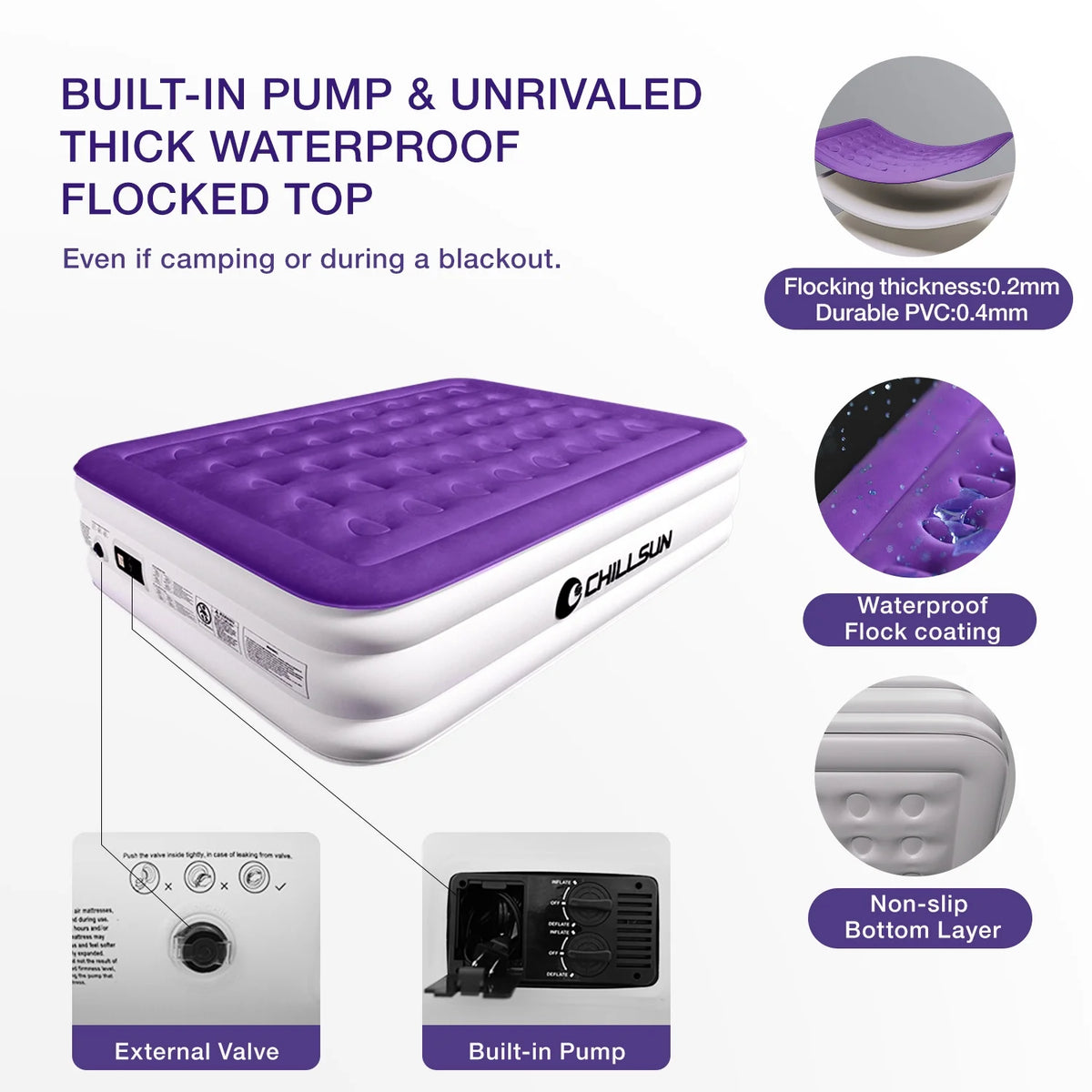Queen Size 16 inch Inflatable Air Mattress with Built-in Pump A7864