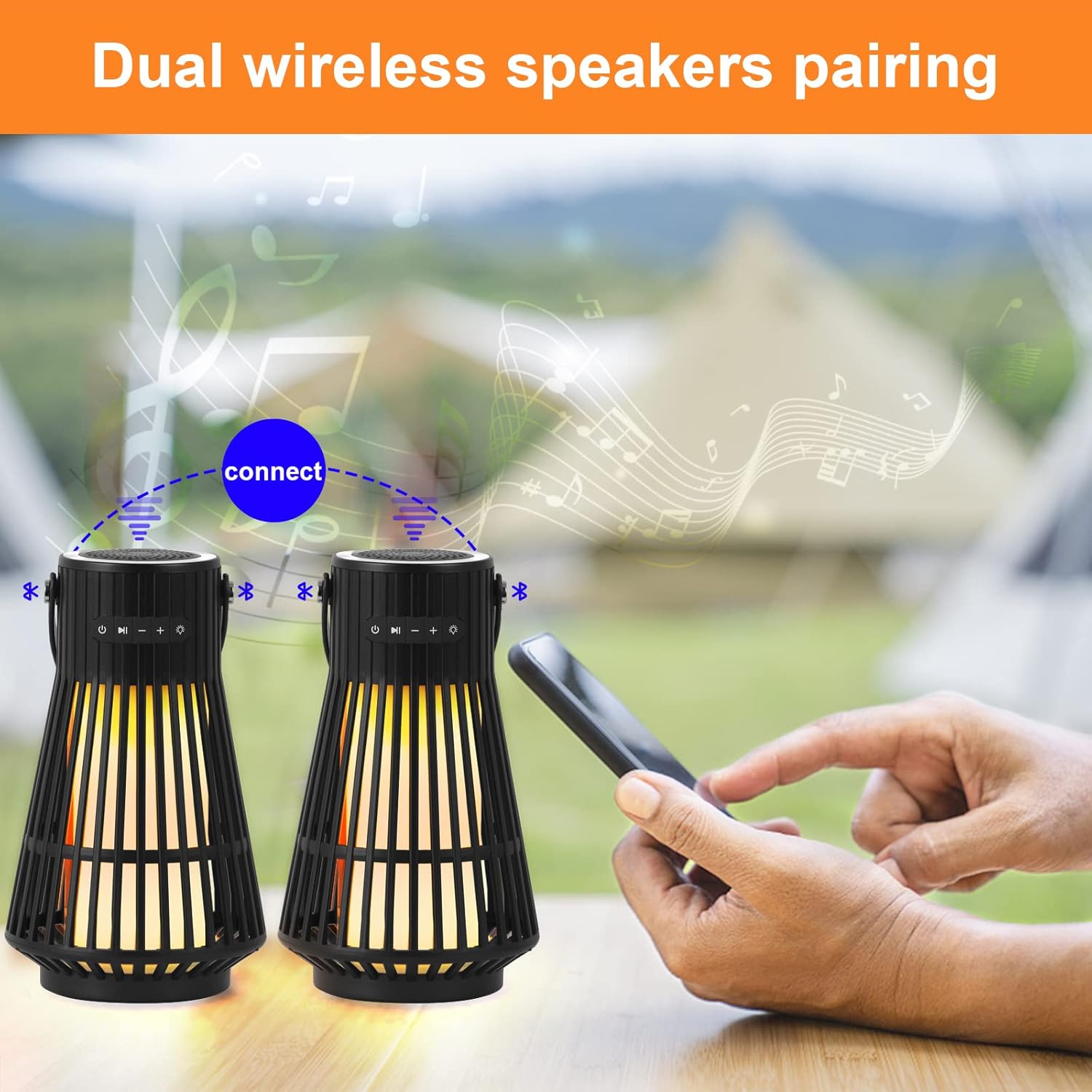 Outdoor Bluetooth Speaker with LED Flickering Flame Effect, Portable Waterproof Wireless Speaker with Wall Mounted Hook L503219