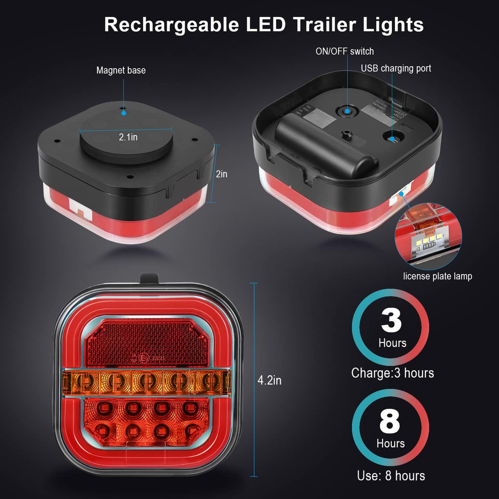 2 Pcs Rechargeable LED Magnetic Trailer Lights Kit S596
