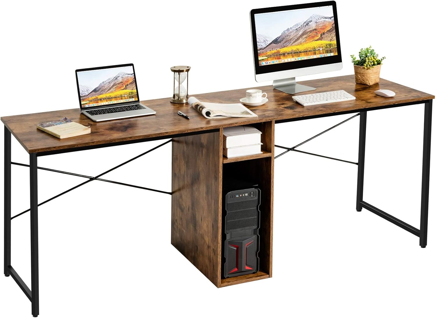 2-Person Desk with Storage & Cabinet V21125