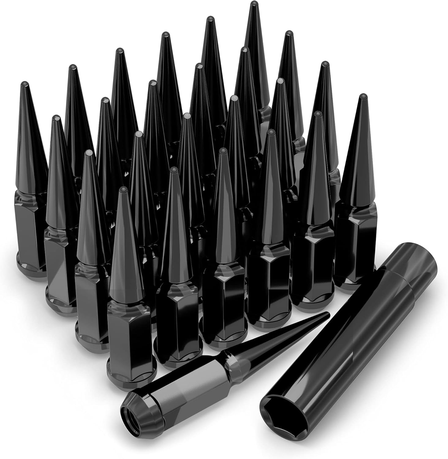 Black 25 Pack 1-Pc Hex Spike Lug Nut Set U37740
