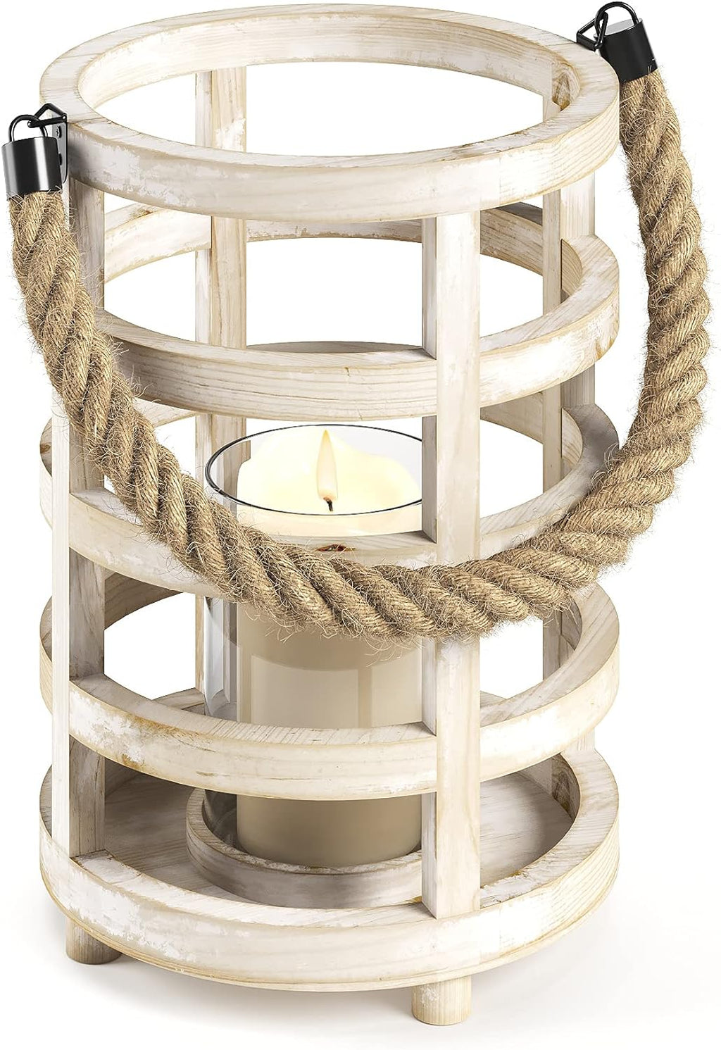 Whitewash Wooden Lantern Candle Holders, Set of 2 V31115
