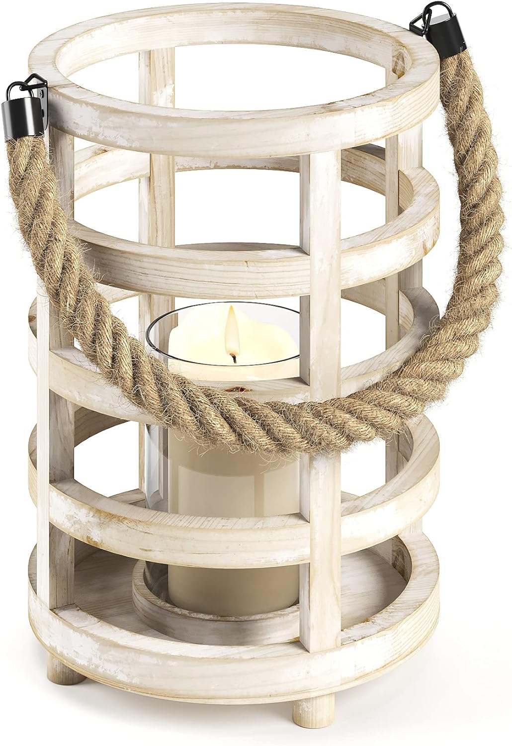 Whitewash Wooden Lantern Candle Holders, Set of 2 V31115