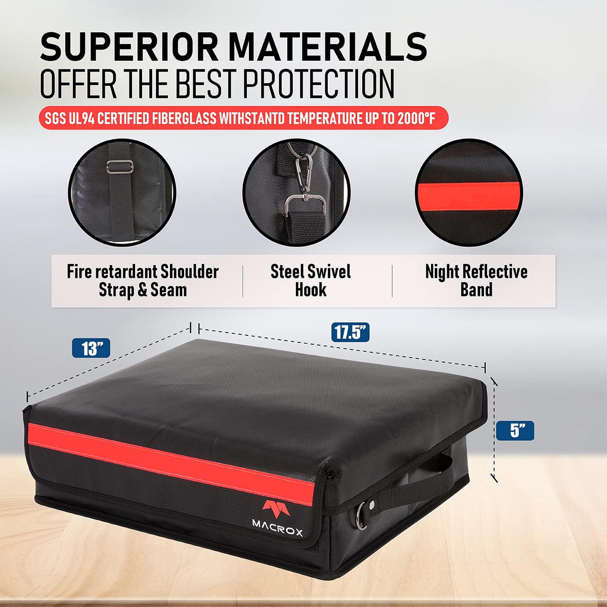 Fireproof Document Organizer Bag with Lock, 3-Layer File Storage Box, Waterproof File Holder, 17.5 x 13 x 5” K560